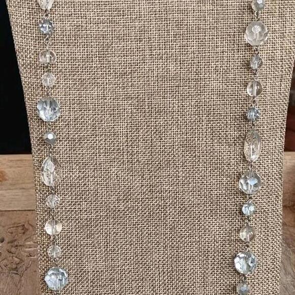 Cookie Lee clear glass bead necklace multi-faceted crystals Varied Shapes, 36" - Picture 4 of 9